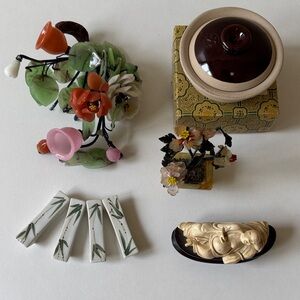 Vintage Bundles Decorative Jade Glass,Asian bowl, Chopstick Holders,Lucky Buddha